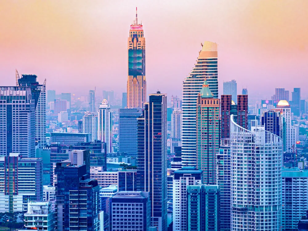 Bangkok skyline with Baiyoke Tower at dusk